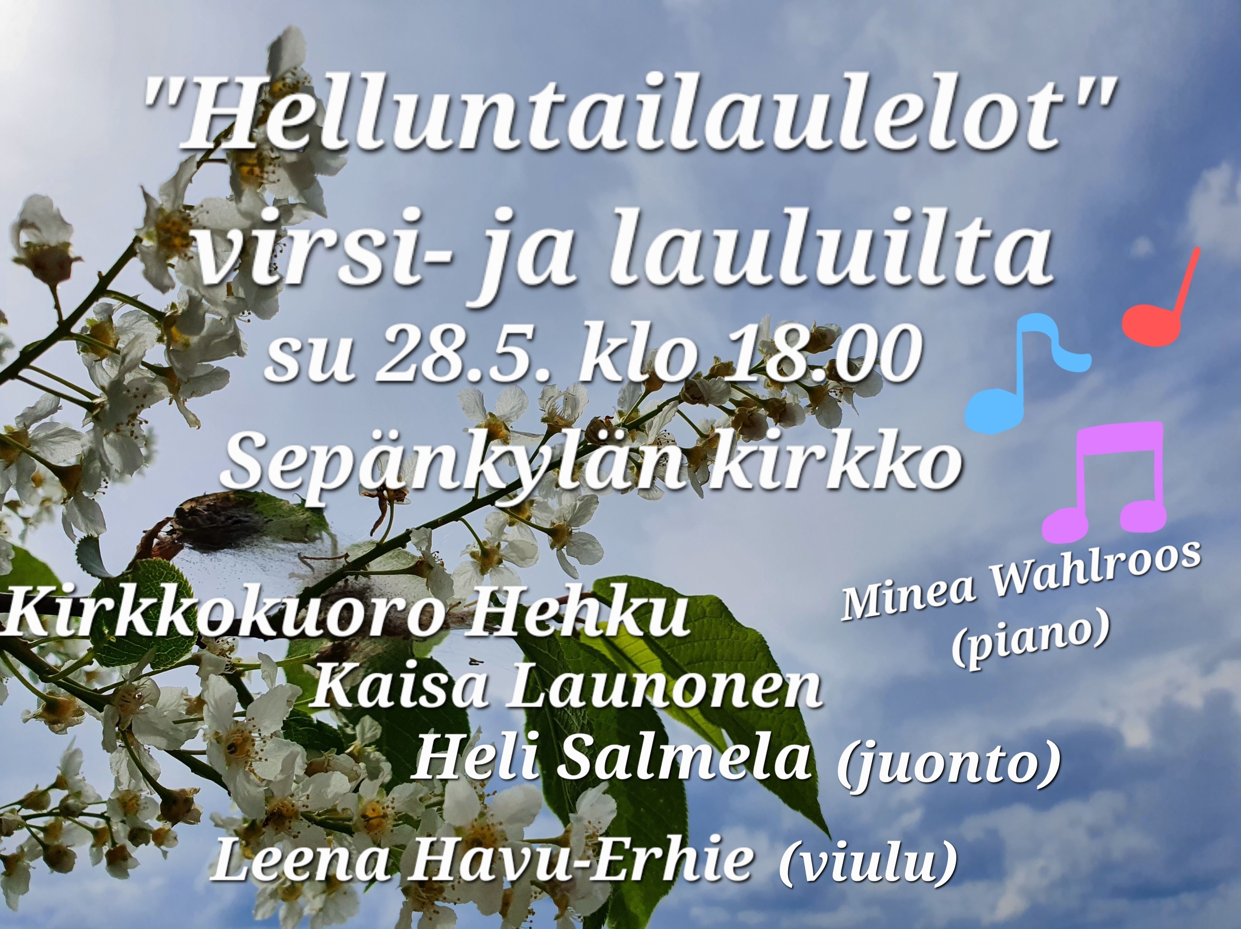 Keväinen luontokuva tapahtuman mainostekstillä